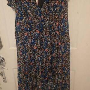 Floral Blue and Black Women's Dress